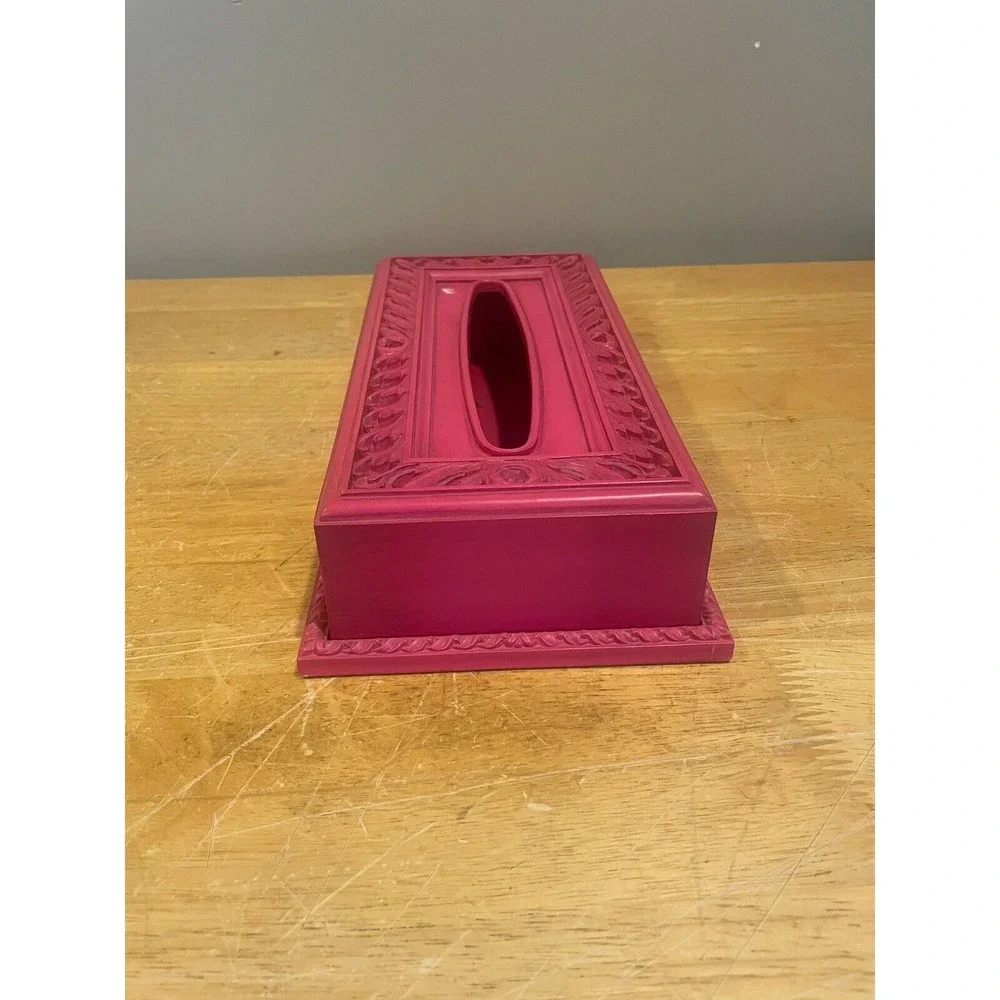 Vintage Syroco Plastic Pink‎ Facial Tissue Box Holder Vanity Scroll Pattern